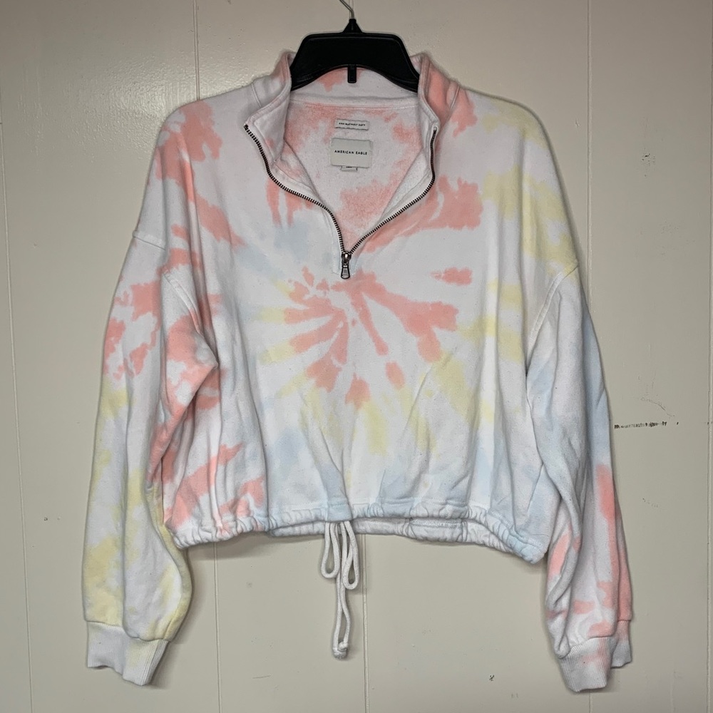 American Eagle cropped tie dye quarter zip